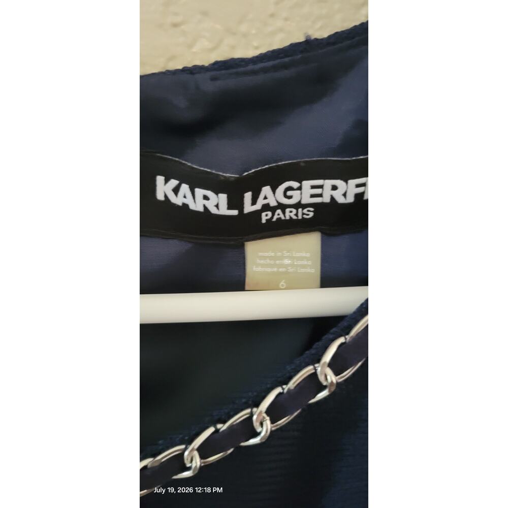 Karl Lagerfeld Timeless Sheath Dress Navy Chain Pearl Sz 6 Office Work Career - Picture 4 of 7